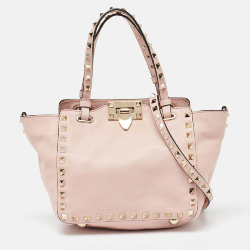 Valentino light pink leather mini rockstud trapeze tote