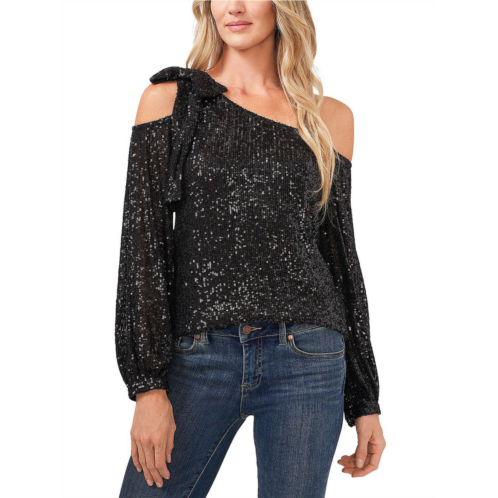 CeCe womens sequined one shoulder blouse