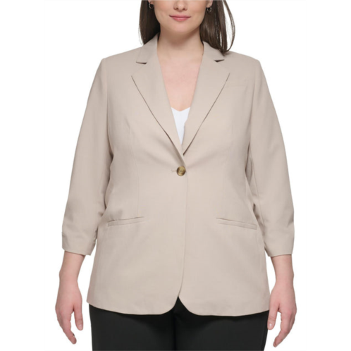 Calvin Klein plus womens woven scunched one-button blazer