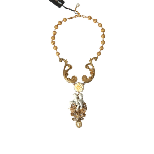 Dolce & Gabbana brass angel floral beaded embellished womens necklace