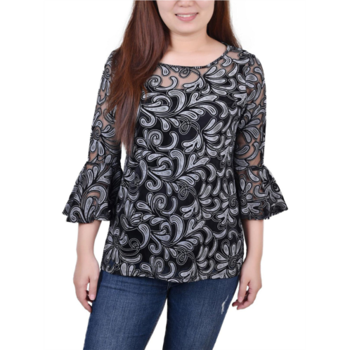 NY Collection petites womens printed elbow sleeve blouse