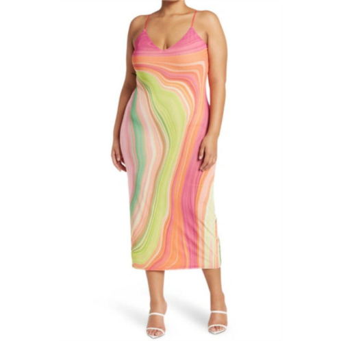 AFRM amina power mesh midi slip dress in abstract spring wave