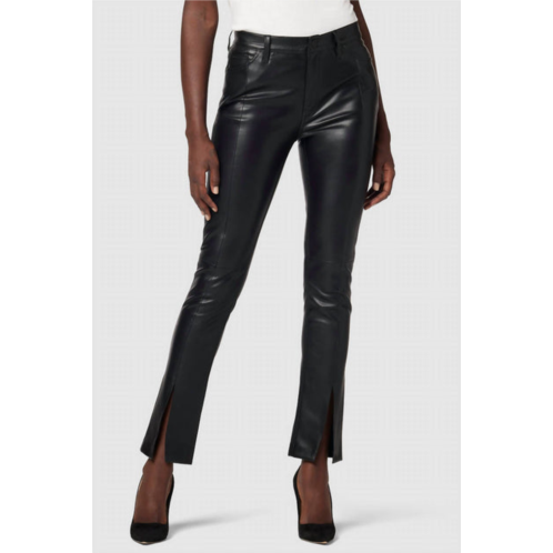 Hudson barbara high-rise straight vegan leather ankle jean in black beauty