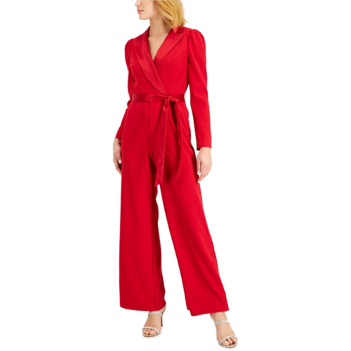Adrianna Papell womens notched-collar belted jumpsuit