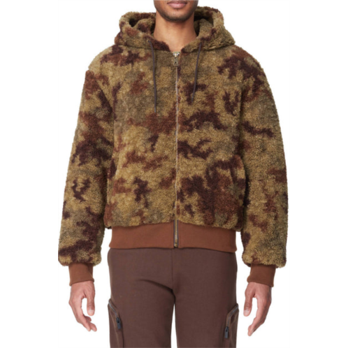 Eleven Paris sherpa hooded camo jacket in loden frost camo