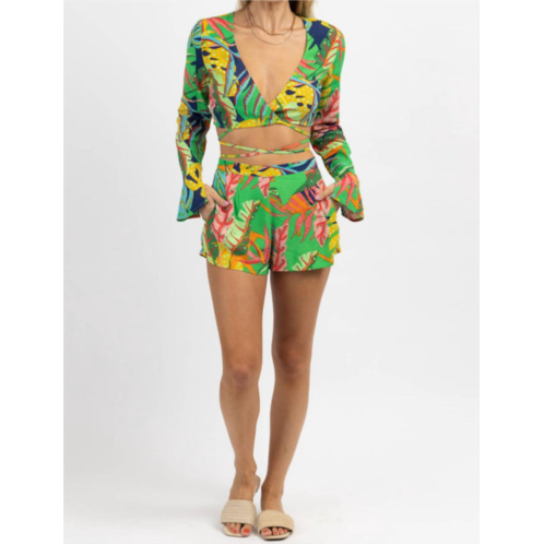 OLIVACEOUS bungalow tropic tie top + short set in green multi