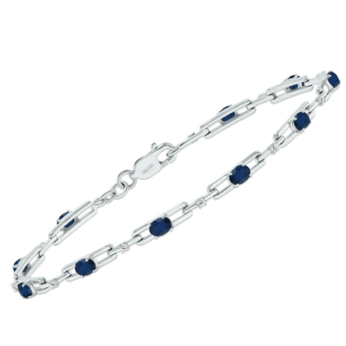SSELECTS sapphire and natural diamond double bar link bracelet in .925 sterling silver