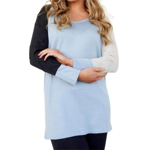 ANGEL color block v-neck pullover in ice combo