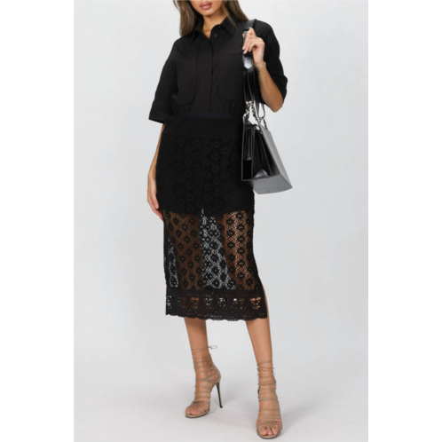 GOEN.J shirt and crochet lace skirt set in black