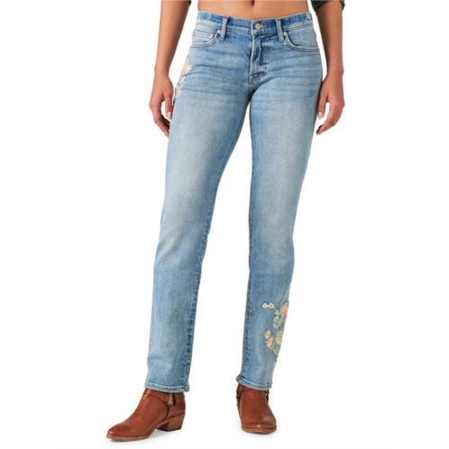 Lucky Legend womens floral embroidered straight leg jeans