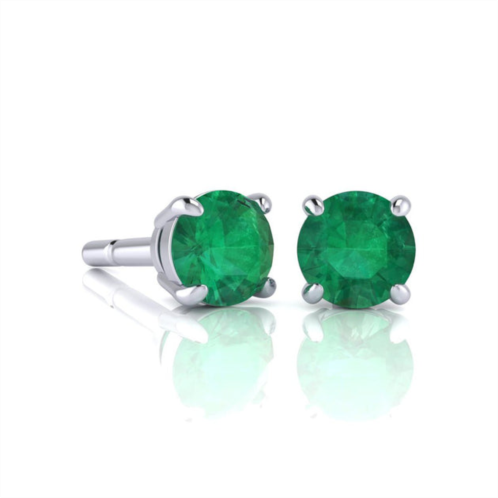SSELECTS 2 carat round shape emerald stud earrings in sterling silver