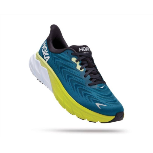 Hoka mens arahi 6 running shoes in blue graphite/blue coral
