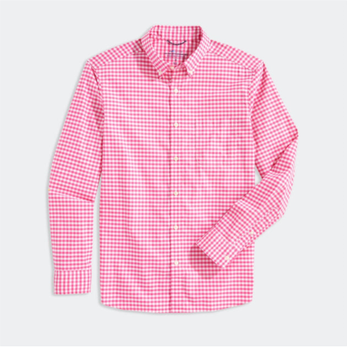 Vineyard Vines mens classic fit plaid otg brrr shirt in knockout pink