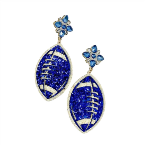 PREP obsessed womens glitter football earrings in royal blue