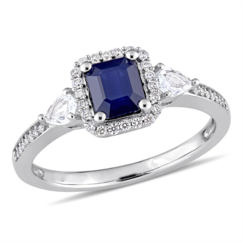 Mimi & Max 1ct tgw octagon-cut sapphire white sapphire and 1/6ct tw diamond 3-stone ring in 14k white gold