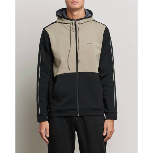 Hugo Boss saggy full zip hoodie sweatshirt in black/khaki