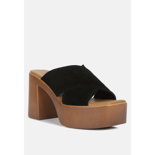 Rag & Co matrix criss cross strap block heel sandals in black