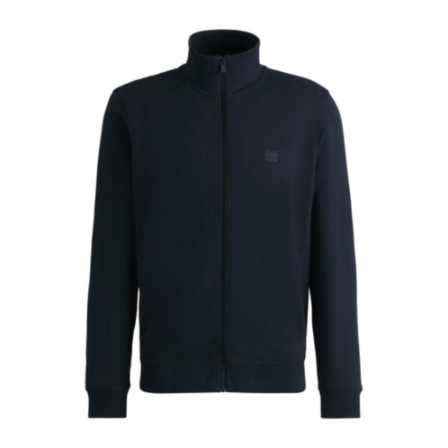 BOSS cotton-terry zip-up jacket with logo patch
