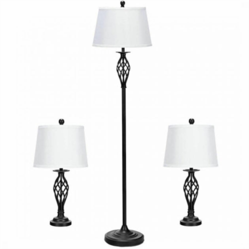 Hivvago 2 table lamps 1 floor lamp set with fabric shades