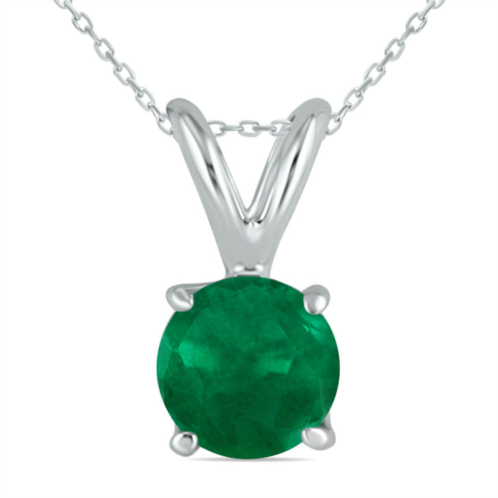 SSELECTS all-natural genuine 4 mm, round emerald pendant set in 14k