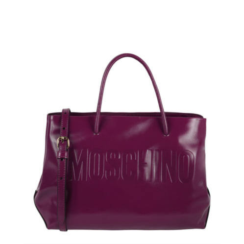 Moschino logo embossed coated leather tote bag