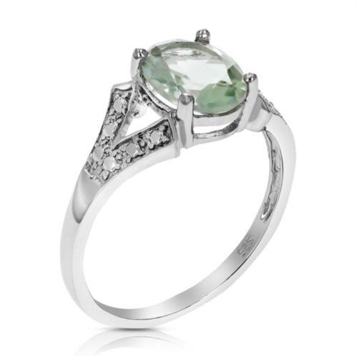 Vir Jewels 1.20 cttw green amethyst ring .925 sterling silver with rhodium oval 8x6 mm