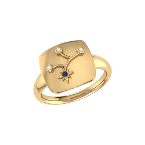 Monary virgo maiden blue sapphire & diamond constellation signet ring in 14k yellow gold vermeil on sterling silver