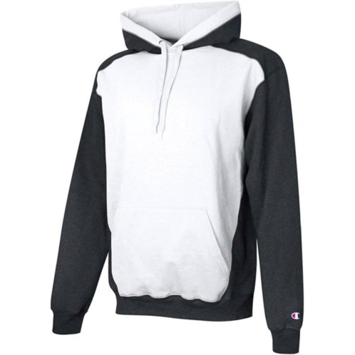 Champion mens double dry eco colorblocked hooded sweatshirt in charcoal grey/white