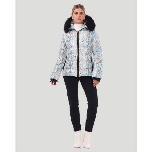 Gorski printed apres-ski jacket with detachable toscana lamb hood trim