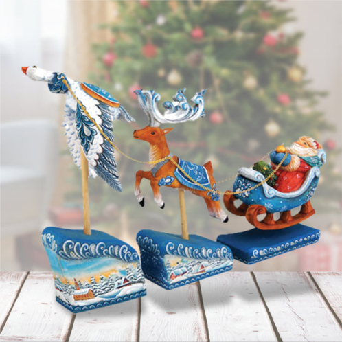 designocracy santa on sleigh set of 3, christmas handpainted g.debrekht