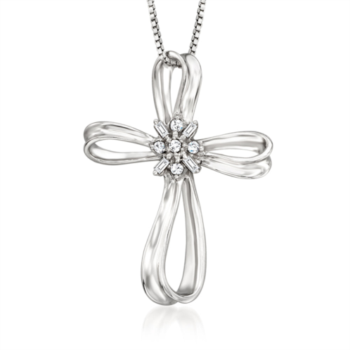 Ross-Simons diamond ribboned cross pendant necklace in sterling silver