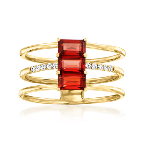 Ross-Simons garnet 3-band ring with diamond accents in 14kt yellow gold
