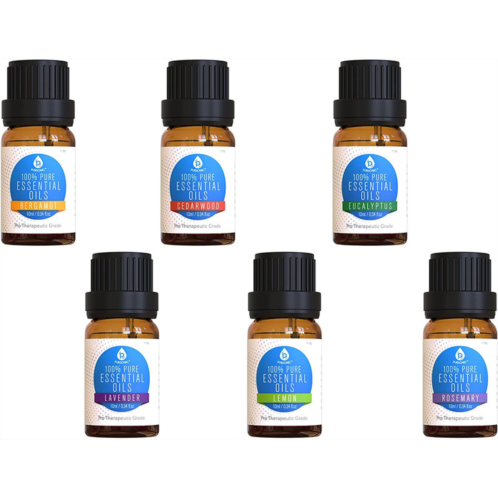 PURSONIC 100% pure essential aromatherapy oils gift set-6 pack , 10ml(bergamot, cedarwood, eucalyptus, lavender, lemon, rosemary.)