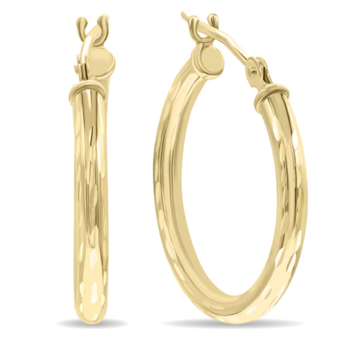 Monary 14k yellow gold shiny diamond cut engraved hoop earrings (20mm)