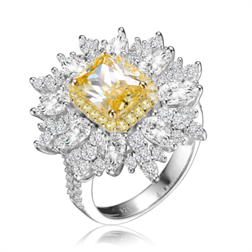 Genevive sterling silver gold plated yellow cubic zirconia coctail ring