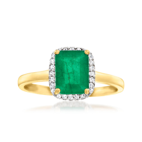 Ross-Simons emerald ring with diamond accents in 14kt yellow gold
