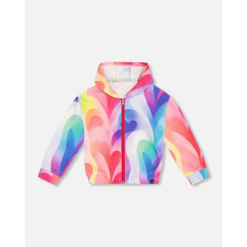 Deux par Deux french terry hooded cardigan printed rainbow heart