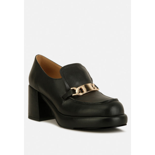 Rag & Co morgan metallic embellishment leather platform loafers in black
