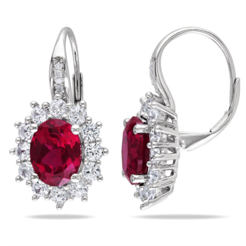 Mimi & Max 8ct tgw created ruby and white sapphire leverback earrings in sterling silver
