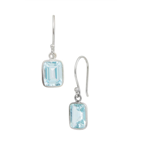 SAVVY CIE JEWELS sterling silver blue topaz emerald cut french wire dangle earrings
