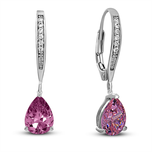 Genevive sterling silver white gold plated with colored cubic zirconia teardrop earrings