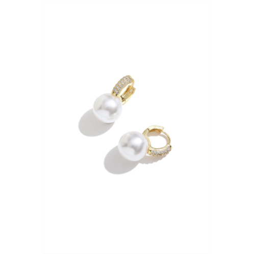 Classicharms golden pearl hoop with zirconia embellishment earrings