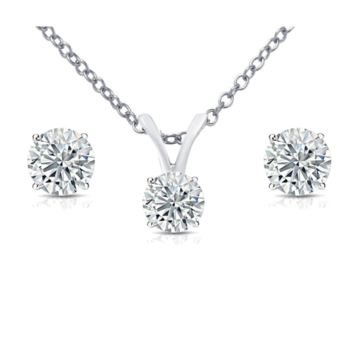 DIANA M. 14k white gold 1.00ct diamond, pendant and earring matching set