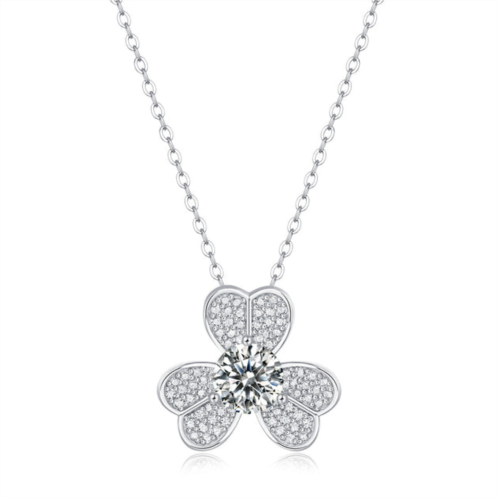 Stella Valentino sterling silver with 1ctw lab created moissanite french pave blooming flower solitaire pendant necklace