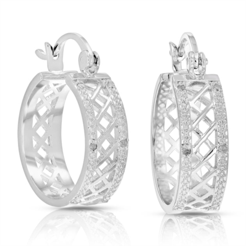 Vir Jewels 1/20 cttw diamond hoop earrings brass with rhodium plating checkerboard 1/2 inch