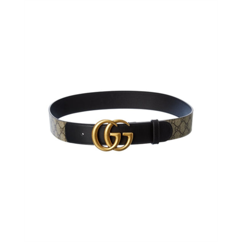 Gucci double g buckle gg supreme canvas & leather belt, 75