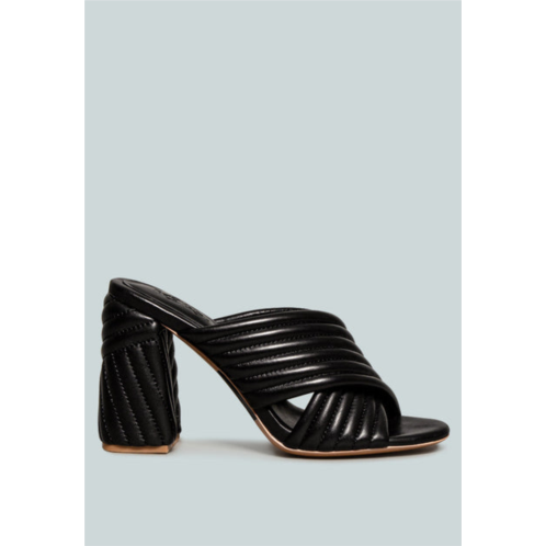 Rag & Co X hutton black quilted block heel leather sandals