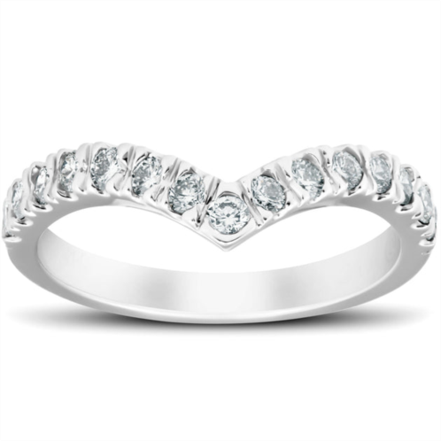 Pompeii3 1/2 ct diamond curved v shape contour ring womens wedding band 14k white gold