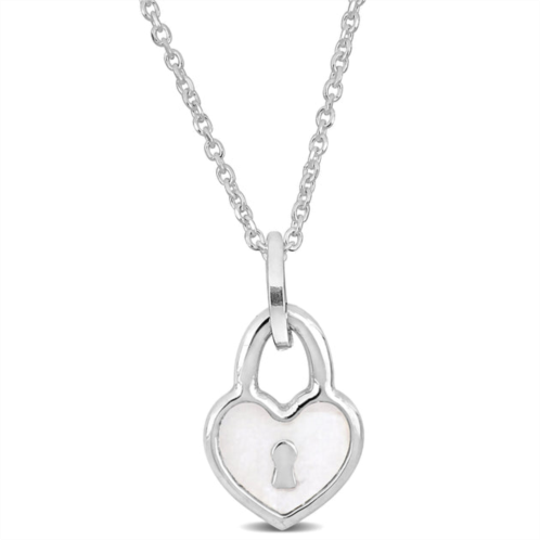 Mimi & Max white enamel heart lock charm necklace in sterling silver - 16+2 in.