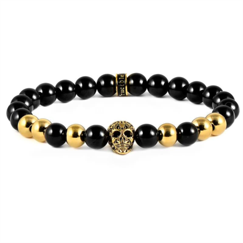 Crucible Jewelry crucible los angeles polished stainless steel skull and polished black onyx strech bracelet